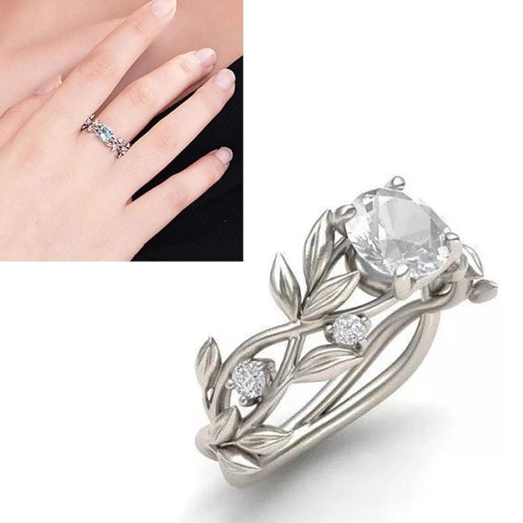Crystal Vine Leaf Design Engagement Ring Fashion For Women Jewelry, Ring Size:10 (White)