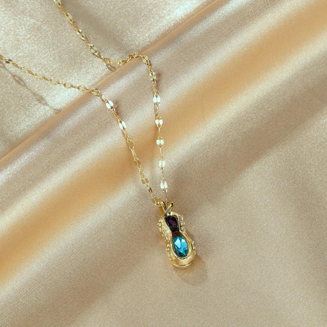OPK 1684 Titanium Steel Diamond-studded Peanut Necklace Simple Clavicle Chain Pendant Accessory