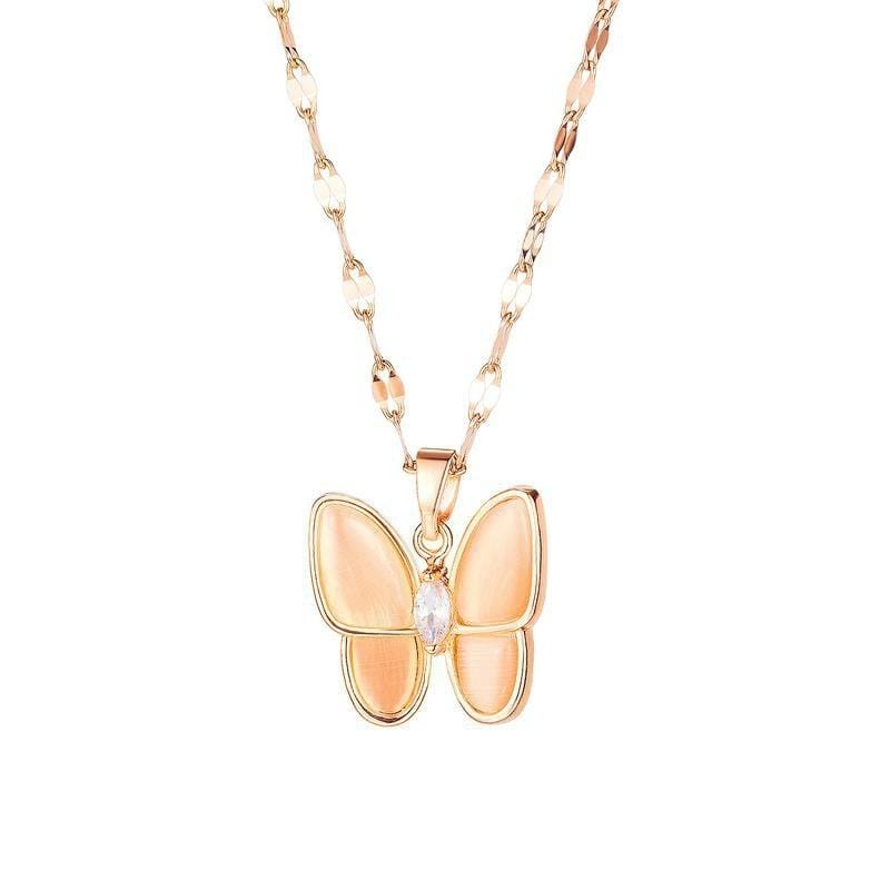 OPK 1685 Diamond Pendant Titanium Steel Butterfly Necklace Clavicle Chain with Jewelry (Rose Gold)