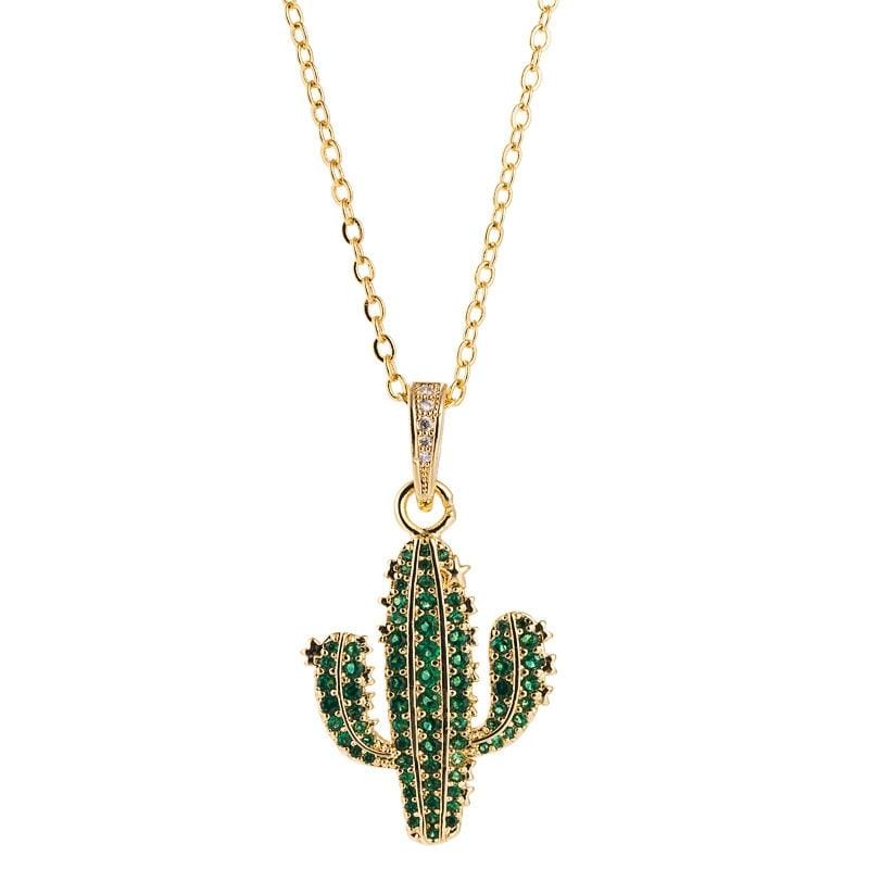 Simple Cactus Necklace Female Copper Plated 18K Gold Plant Pendant