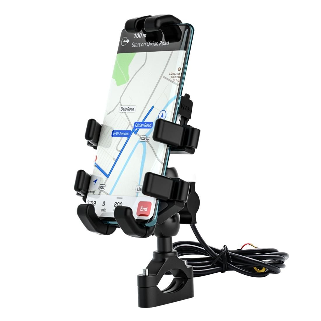 WUPP CS-1098A1 Motorcycle Aluminum Alloy Eight-jaw Mobile Phone Charging Holder with Switch (Black)