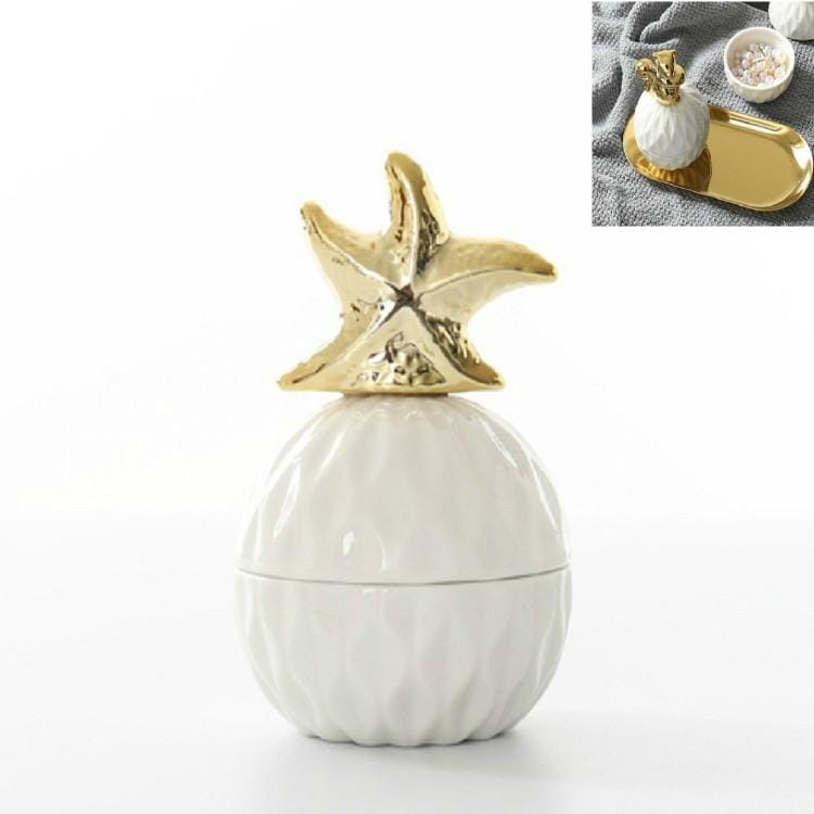 Jewelry Storage Box Small Animal Ceramic Plating Ring Box With Lid Jewelry Box (Starfish)