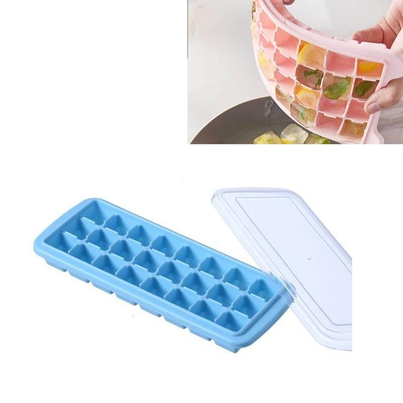 Creative 24 Grid Silicone Ice Tray Home Large Ice Cube Mold Ice Box with Lid (Sky Blue)