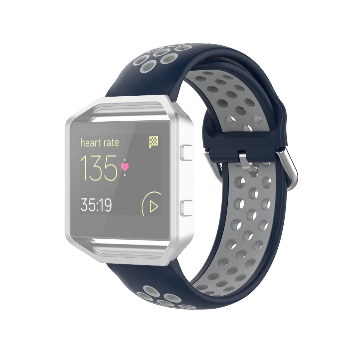 For Fitbit Versa 2 / Versa / Versa Lite / Blaze 23mm Sports Two Colors Silicone Replacement Strap Watchband (Midnight Blue Grey)
