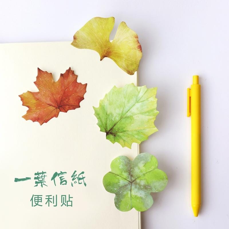 4 PCS Leaf Memo Pad Sticky Note Paper Sticker Stationery (Yellow)
