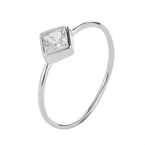 Square Zircon Simple Engagement Rings for Women Fashion Jewelry, Ring Size:10 (Silver)