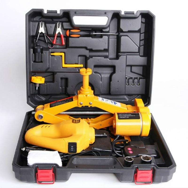 12V DC Automotive Electric Jack with Impact Wrench Car Lift Jack Tool Set (Yellow)