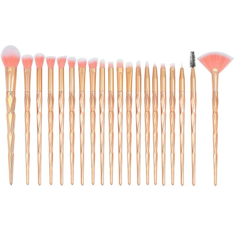 20 in 1 Diamond Handle Eye Brush Multi-functional Makeup Brush, Pink+Blue Handle and Sky Blue Brush (Style2)