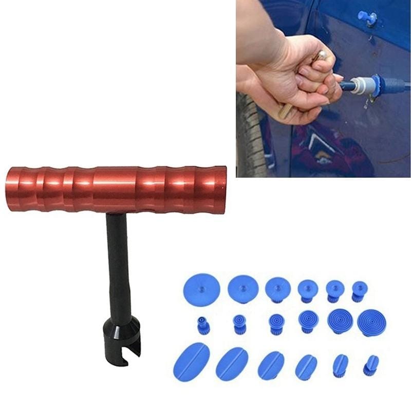 19 PCS Auto Repair Body Tool Kit Paintless Dent Repair Hail Removal Small Red T Bar Slide Hammer Dent Repair Tool Kit