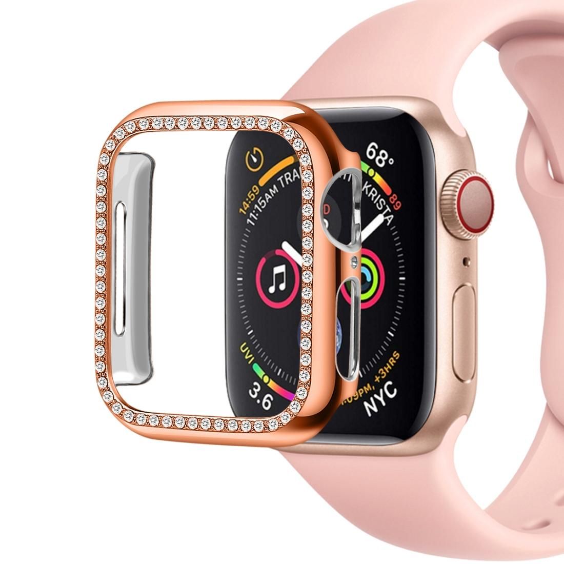 For Apple Watch Series 6 & SE & 5 & 4 40mm / 3 & 2 & 1 38mm PC Diamond Smart Watch Protective Case (Rose Gold)
