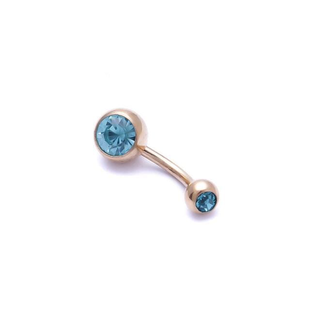 5 PCS Human Perforated Jewelry Electroplated Gold Double-drilled Umbilical Ring Czech Drill Umbilical Nails Thick Rod Earrings Punk Style (Lake Blue)