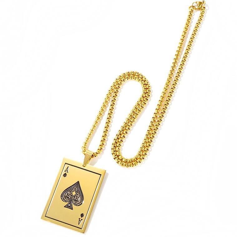 OPK 1670 All-match Titanium Steel Spade A Playing Card Pendant Personality Men Necklace, Color:Gold Pendant+Chain