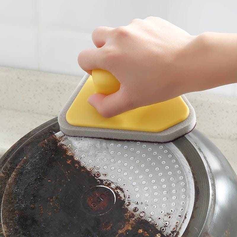 Kitchen Household Triangle Cleaning Decontamination Derusting Pot Brush Sponge Wipe (Blue)