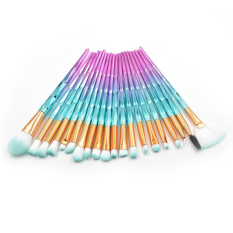 20 in 1 Diamond Handle Eye Brush Multi-functional Makeup Brush, Pink+Blue Handle and Sky Blue Brush (Style4)