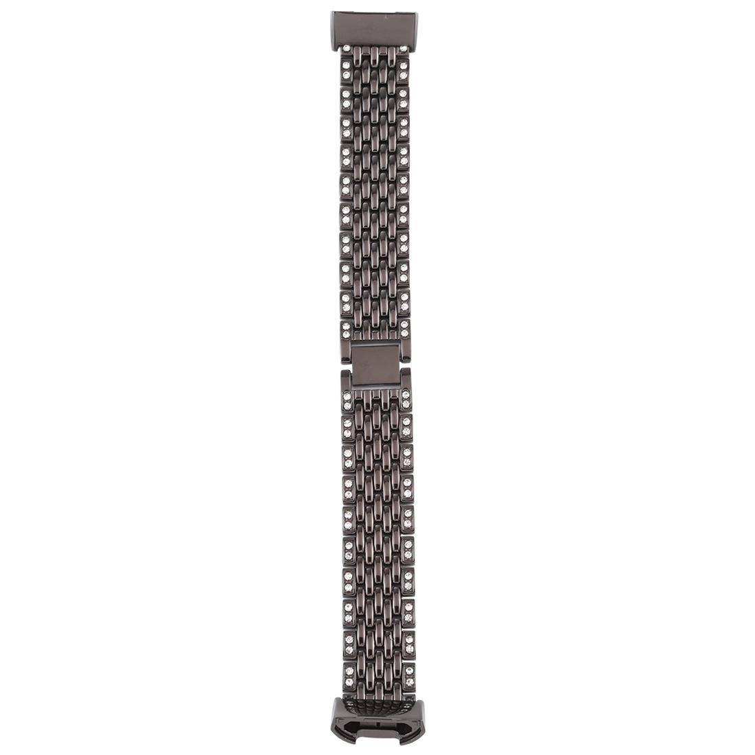 For Fitbit Charge 3 Diamond-studded Stainless Steel Replacement Wrist Strap Watchband (Rose Gold)