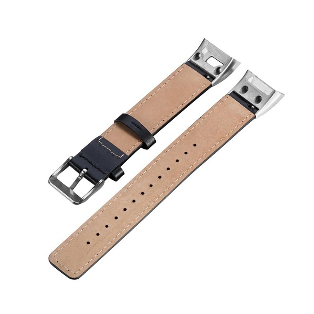 For Garmin Vivosmart HR Plus Genuine Leather Replacement Wrist Strap Watchband (Dark Blue)