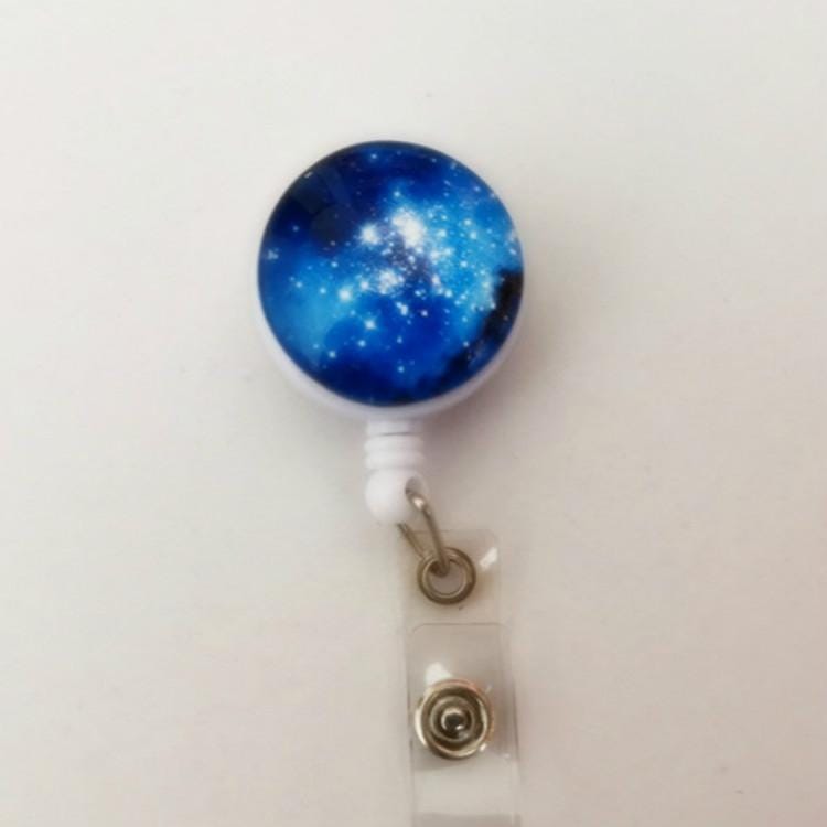 2 PCS Night Starry Sky Marble Crack Puller Retractable Buckle Lanyard Business Key Buckle Card Holder Dark Blue Starry Crocodile Clip