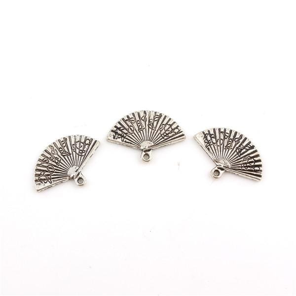 100PCS CHINESE FAN Tibetan Silver 3D Charms Pendants Beads DIY Jewelry Making 13*24mm