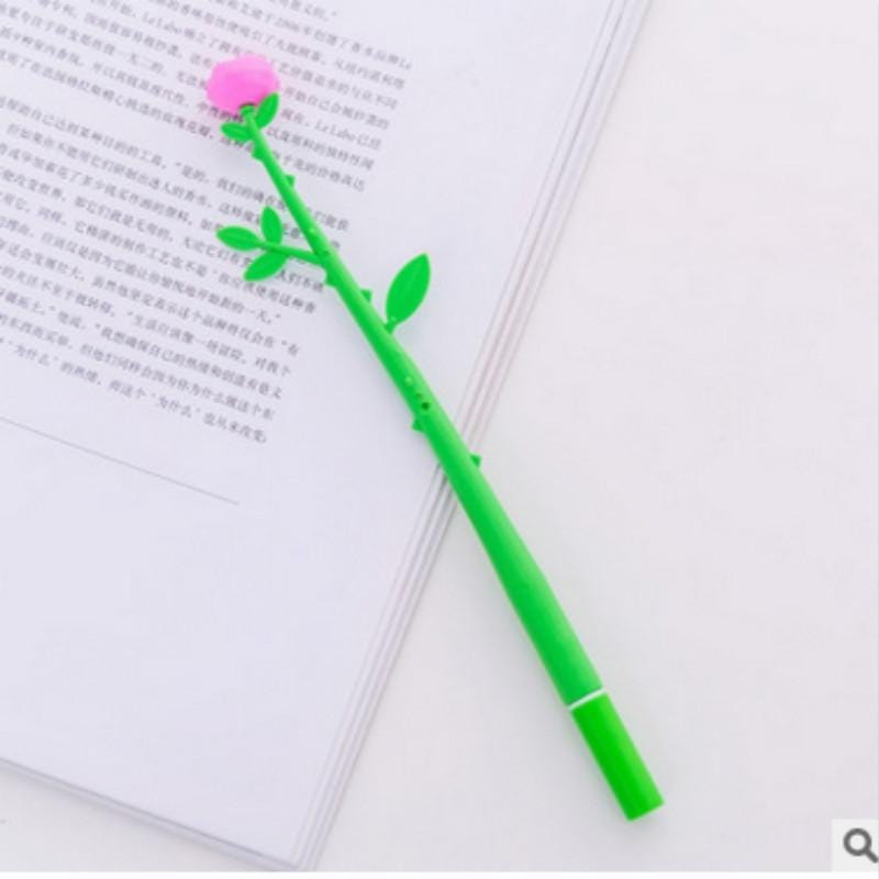 5 PCS Cute Cartoon Simulation Flower Gel Pen Signing Pen (Green Rod Pink Flower)