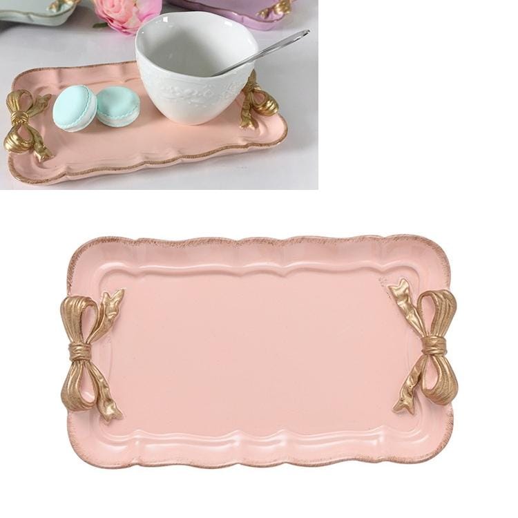 Rectangle Cute Bow Cake Dessert Small Plate Towel Dish Small Jewelry Storage Tray (Pink)