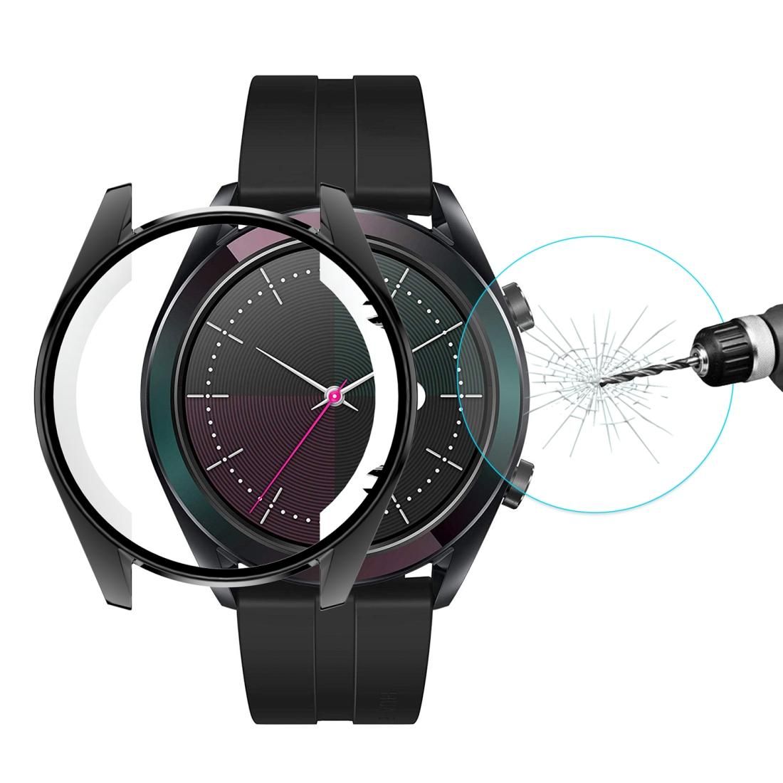 For HUAWEI Watch GT Elegant 42mm ENKAY Hat-prince 2 in 1 Full Coverage Electroplate TPU Case + 0.2mm 9H 2.15D Curved Edge Tempered Glass Film (Black)