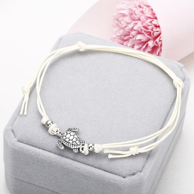 3 PCS Summer Beach Turtle Shaped Charm Rope String Anklets Women Ankle Bracelet (White)