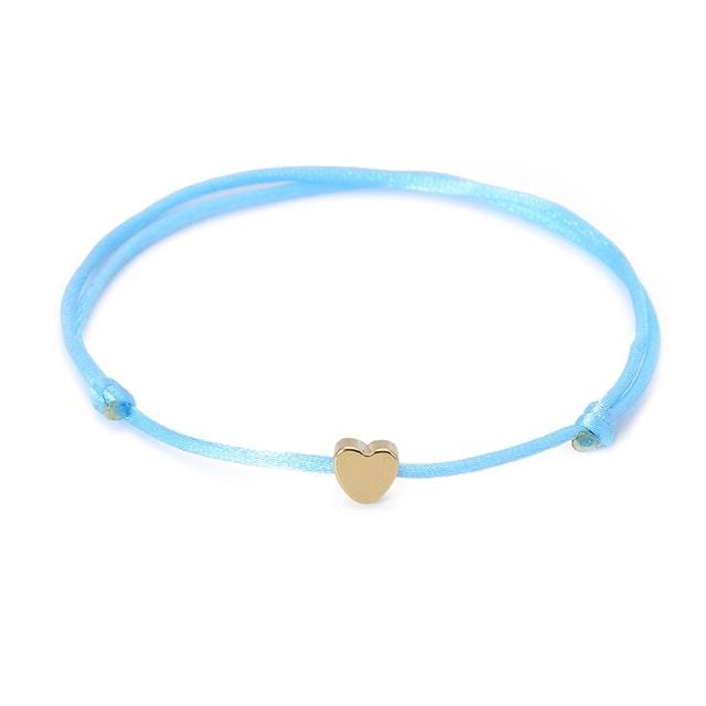 Handmade Rope Adjustable String Lucky Heart Bracelet (Blue-gold)