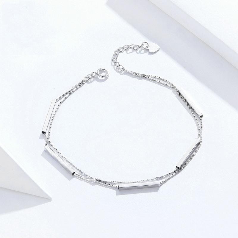 Geometric Double Bracelet S925 Sterling Silver Bars Platinum Plated Silver Bracelet