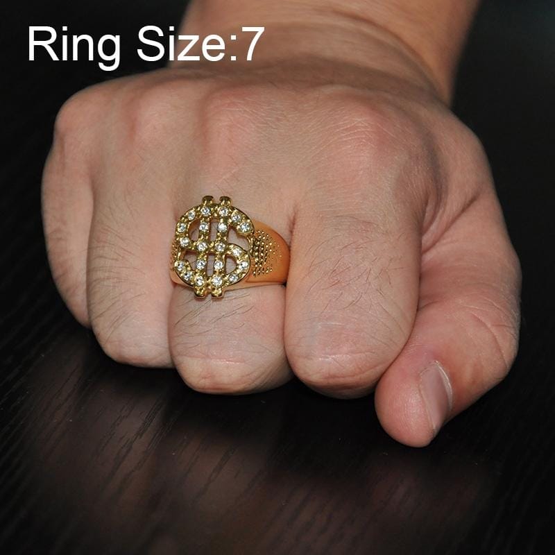 Rock Bling Gold US Dollar Sign Signets Rings for Men Jewelry, Ring Size:7 (Gold)