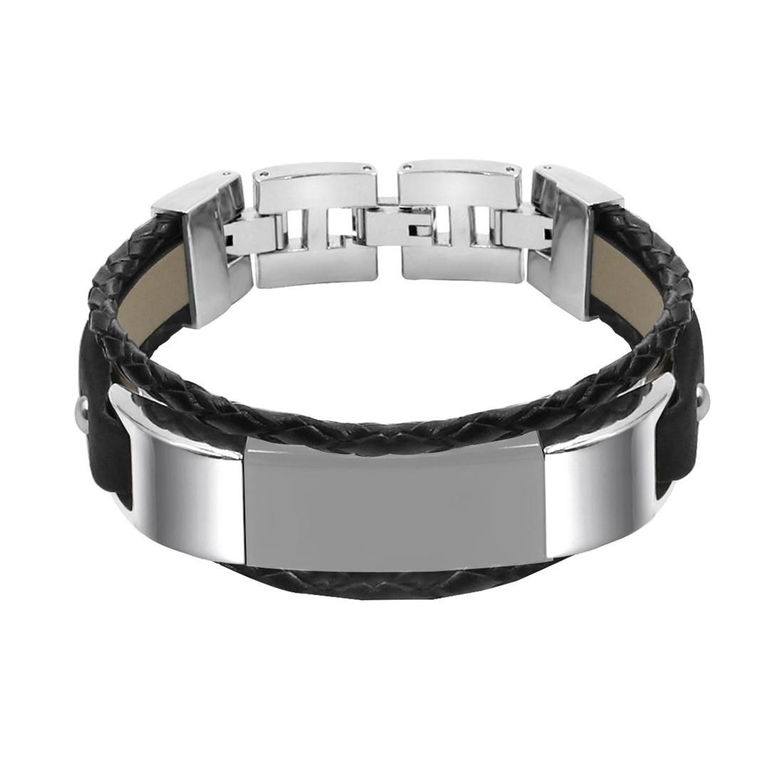 For Fitbit Alta HR Smart Bracelet Woven Double Loop Leather Strap Watchband, Size:L (Black)
