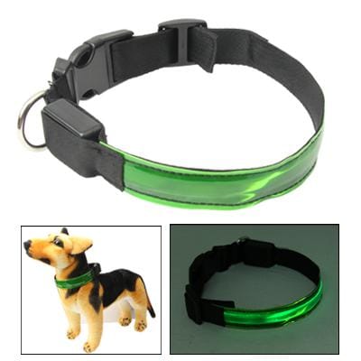 Durable Dog Collar Pets Neck Strap Pet Supplies with Flashing Light, Size: M (Green)
