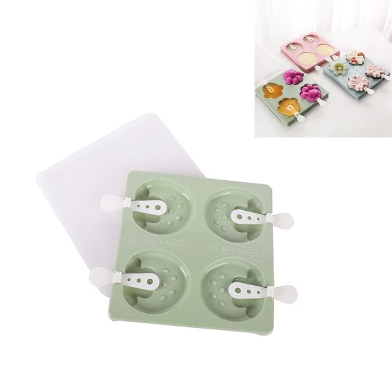 Household 4 Grid Ice Maker Popsicle Ice Cream Mold with Stick & Lid, Style:Strawberry (Green)