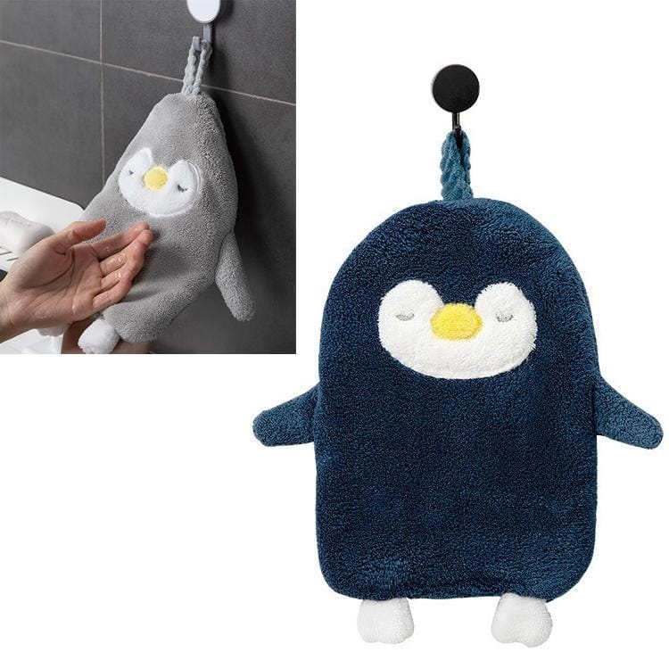 Household Penguin Hanging Type Hand tTowels Strong Water-absorbing Small Dish Towel (Twist Blue)