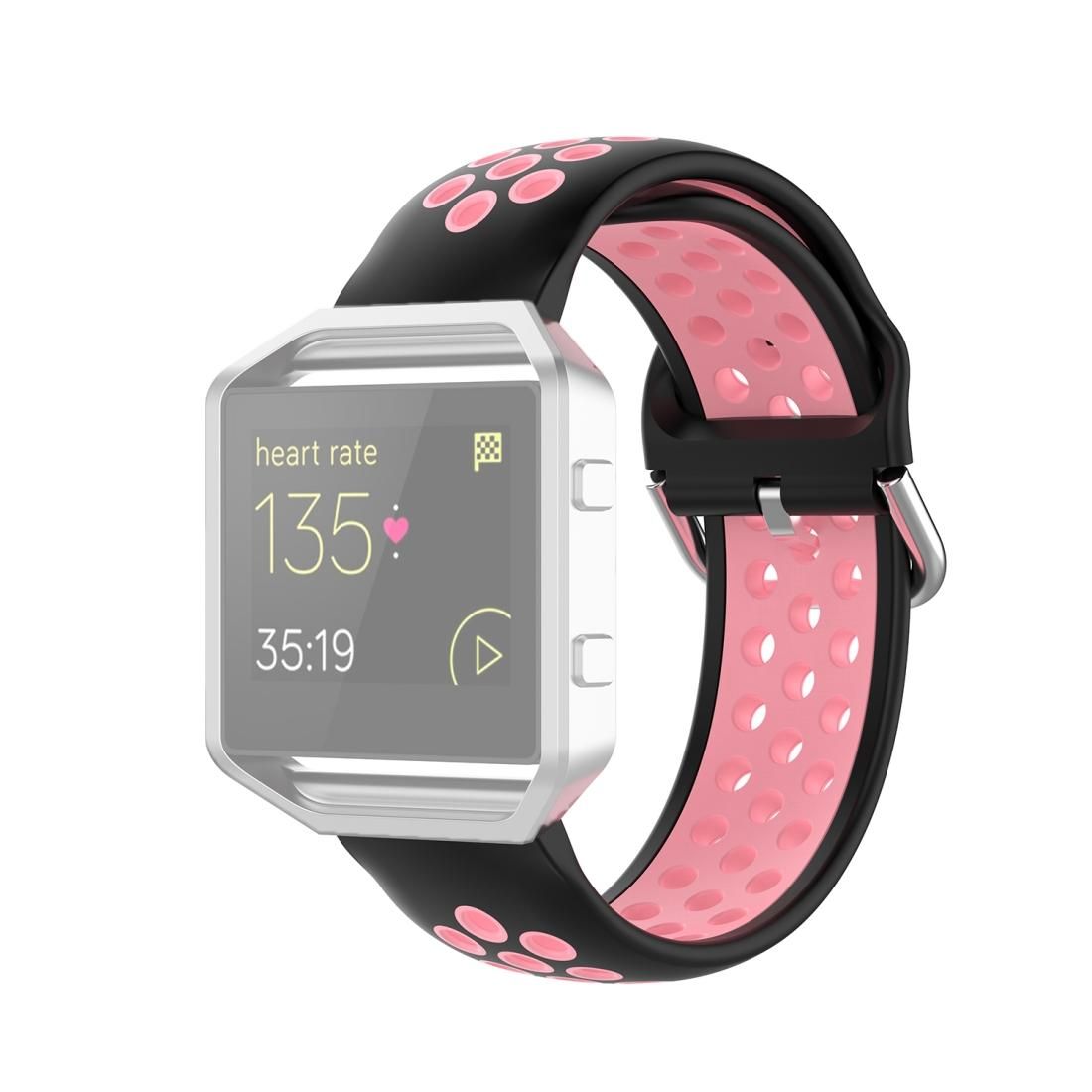 For Fitbit Versa 2 / Versa / Versa Lite / Blaze 23mm Sports Two Colors Silicone Replacement Strap Watchband (Black Pink)