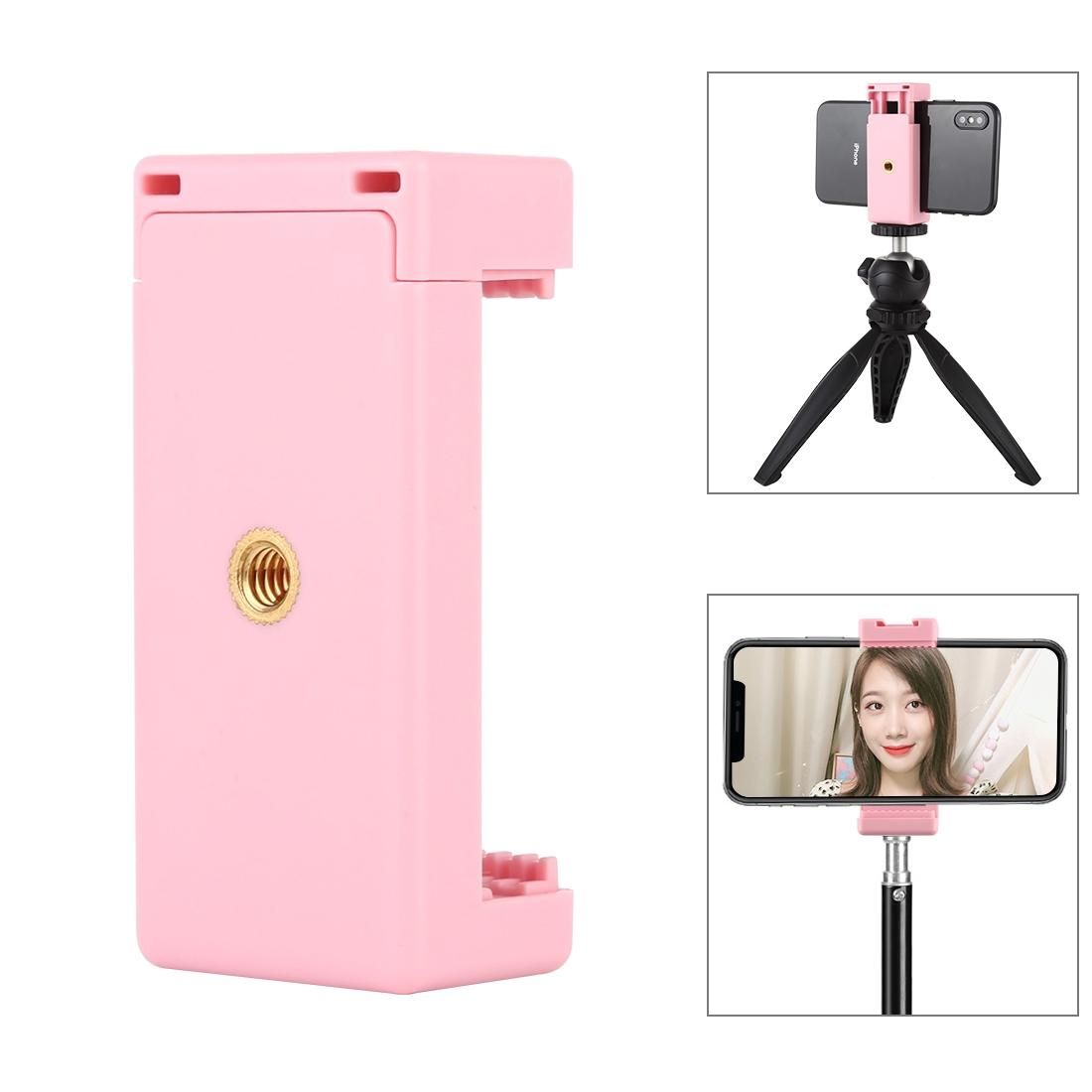 PULUZ Selfie Sticks Tripod Mount Phone Clamp with 1/4 inch Screw Holes & Cold Shoe Base (Pink)