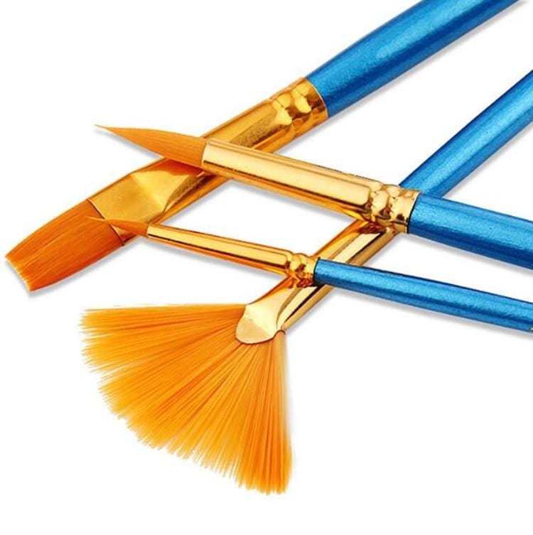 3 Sets 4 in 1 Nylon Wool Watercolor Paint Brush Fan Shaped Watercolor Pen Set Art Supplies (Blue)