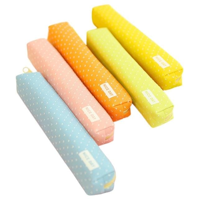 Kawaii Small Fresh Long Strips Candy Color Canvas Zipper Pencil Case (Green)