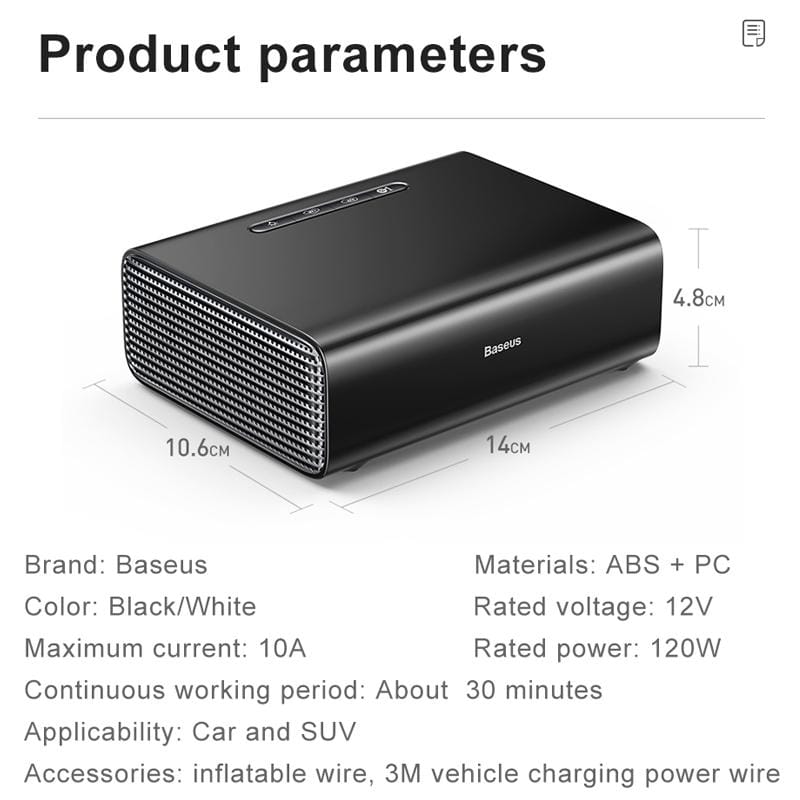 Baseus DC12V 120W Portable Toolbox Smart Air Pump Tire Inflator Car Tire Pump Inflatable Pump with Light (White)