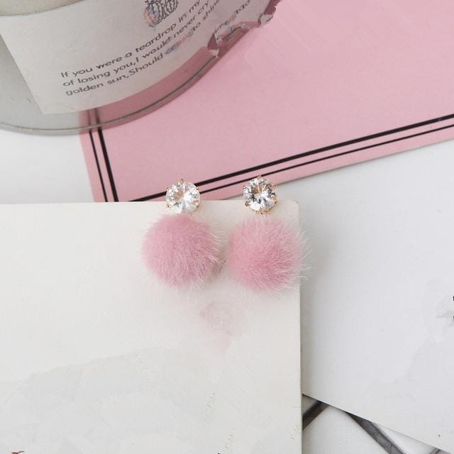 Short Paragraph Earrings Personalized Wild Simple Hair Ball Female Models Earrings (Pink)