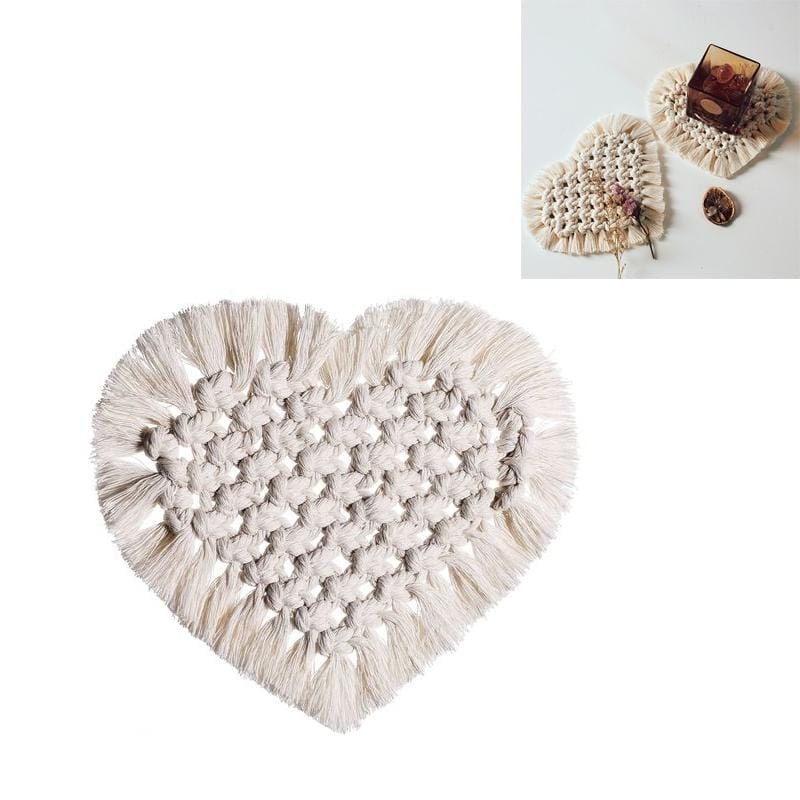 Woven Tassel Cotton Rope Love Coaster Placemat Cotton and Linen Heat Insulation Pad Home Daily Decoration