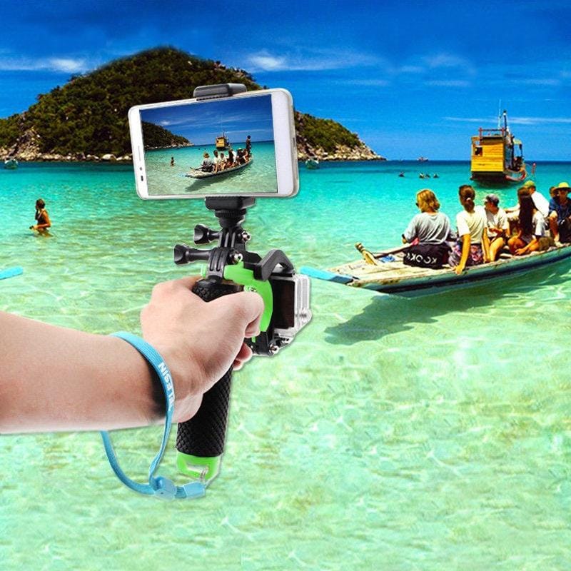 2 in 1 Pistol Trigger Set Floating Hand Grip / Diving Surfing Buoyancy Rods with Adjustable Anti-lost Hand Strap + Camera Trigger for GoPro HERO 4 / 3+ / 3 (Green)