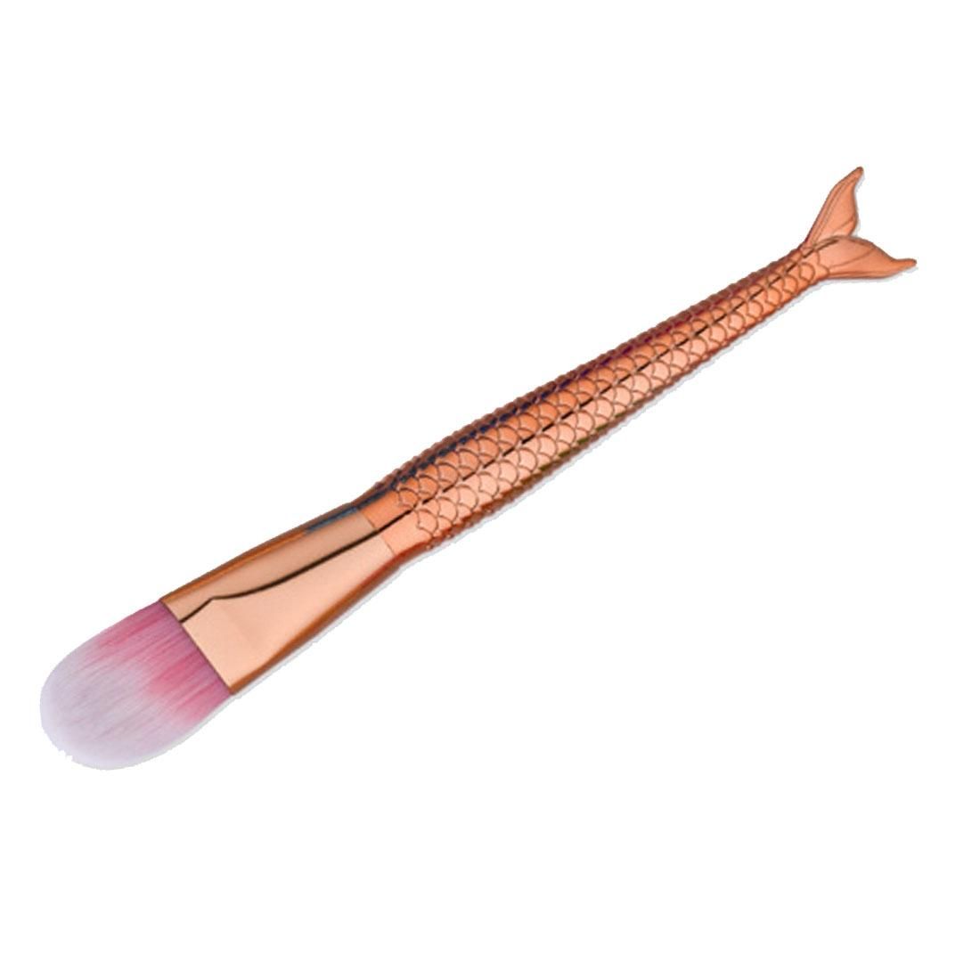 Mermaid Style Plastic Handle Makeup Brush Cosmetic Foundation Cream Powder Blush Makeup Tool (Rose Gold)