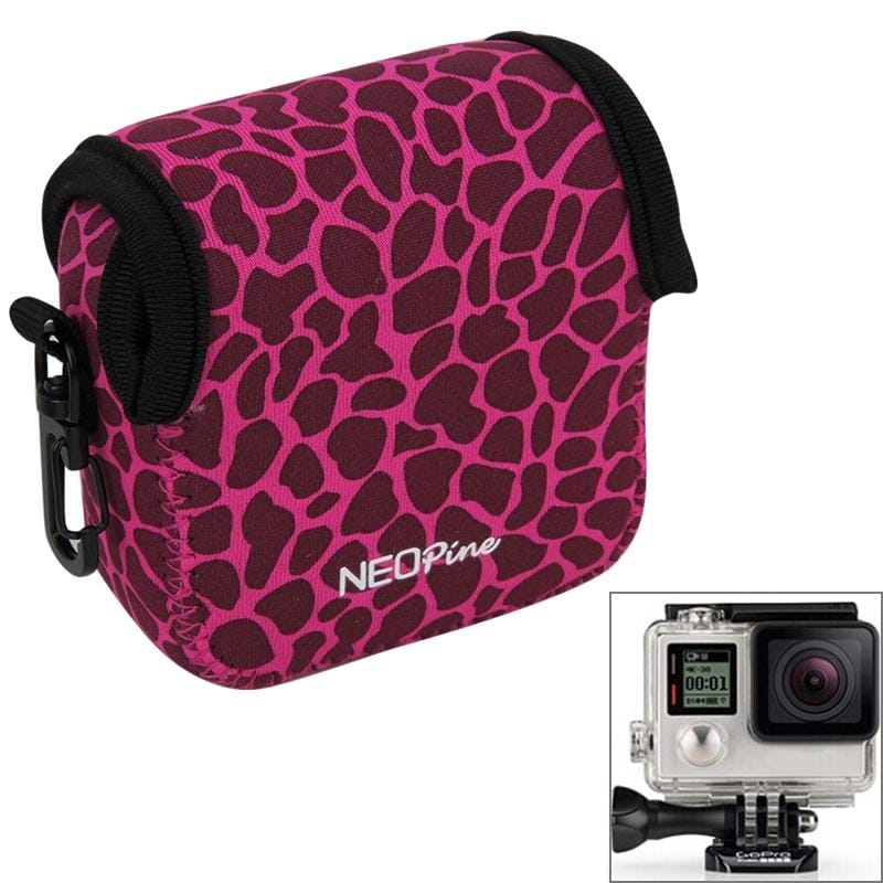 NEOPine GN-5 Leopard Texture Waterproof Housing Neoprene Inner Protective Bag Camera Pouch for GoPro HERO5/ 4 /3+ /3 /2 /1 (Magenta)