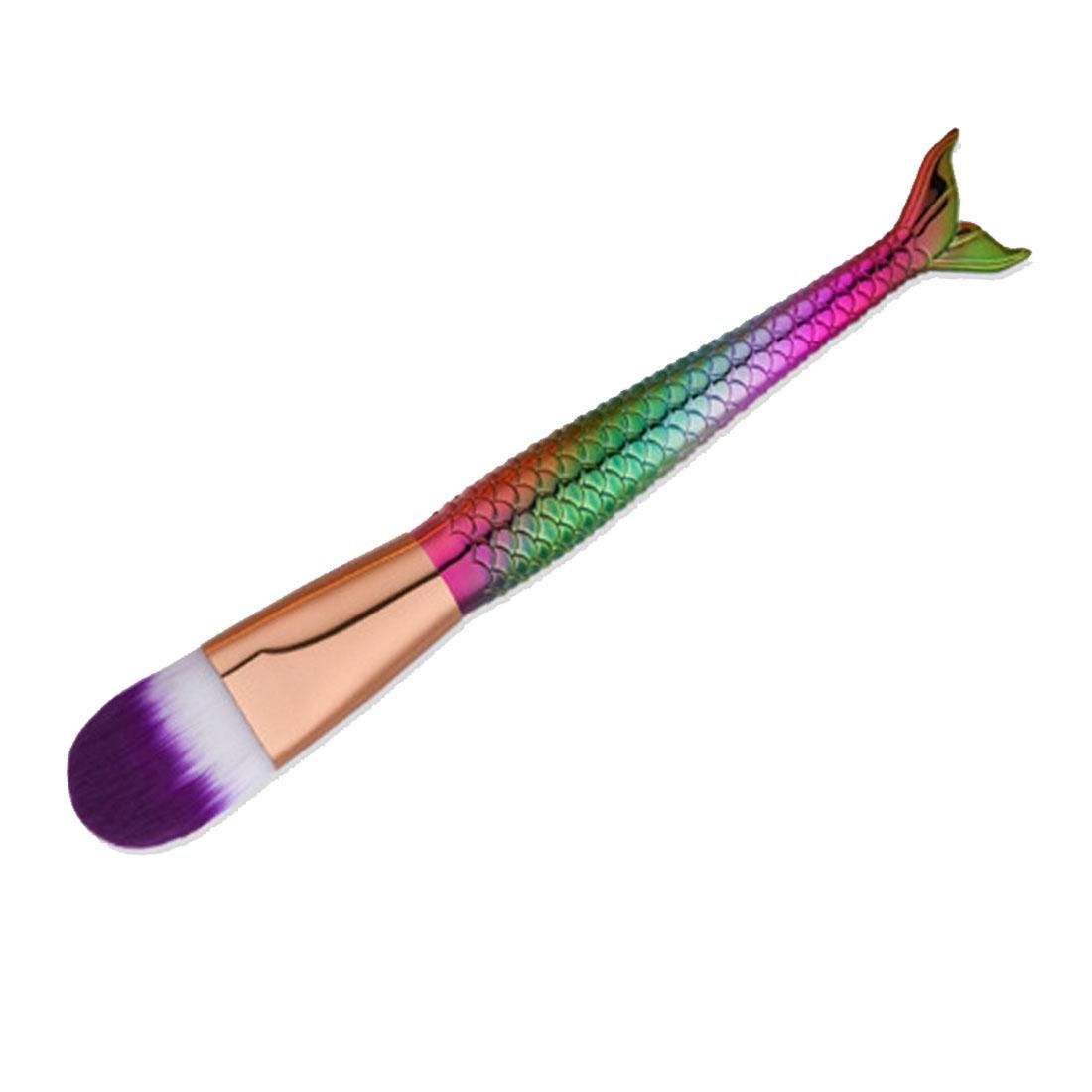 Mermaid Style Plastic Handle Makeup Brush Cosmetic Foundation Cream Powder Blush Makeup Tool (Silver)