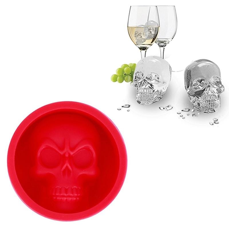 Kitchen Ice Box Food Grade Silicone Skull Ice Lattice Creative Whiskey Ice Ball Ice Mould (Red)
