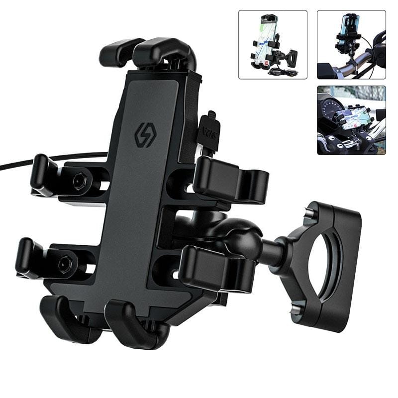 WUPP CS-1098A1 Motorcycle Aluminum Alloy Eight-jaw Mobile Phone Charging Holder with Switch (Black)