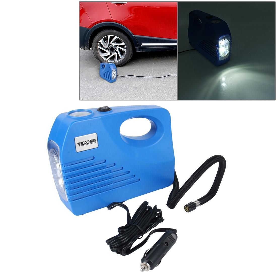 YIDAO ADB-727 12V 10A Air Pump with Gauge Three Nozzle Adapters and Two LED Lights, Portable Tire Inflator Compressor for Cars Vans Air Mattress Balls 100 PSI (Blue)