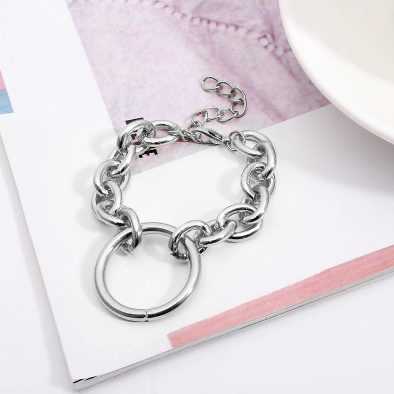 Vintage Punk Metal Circle Simple Necklace Jewelry Sets (Silver Bracelet)