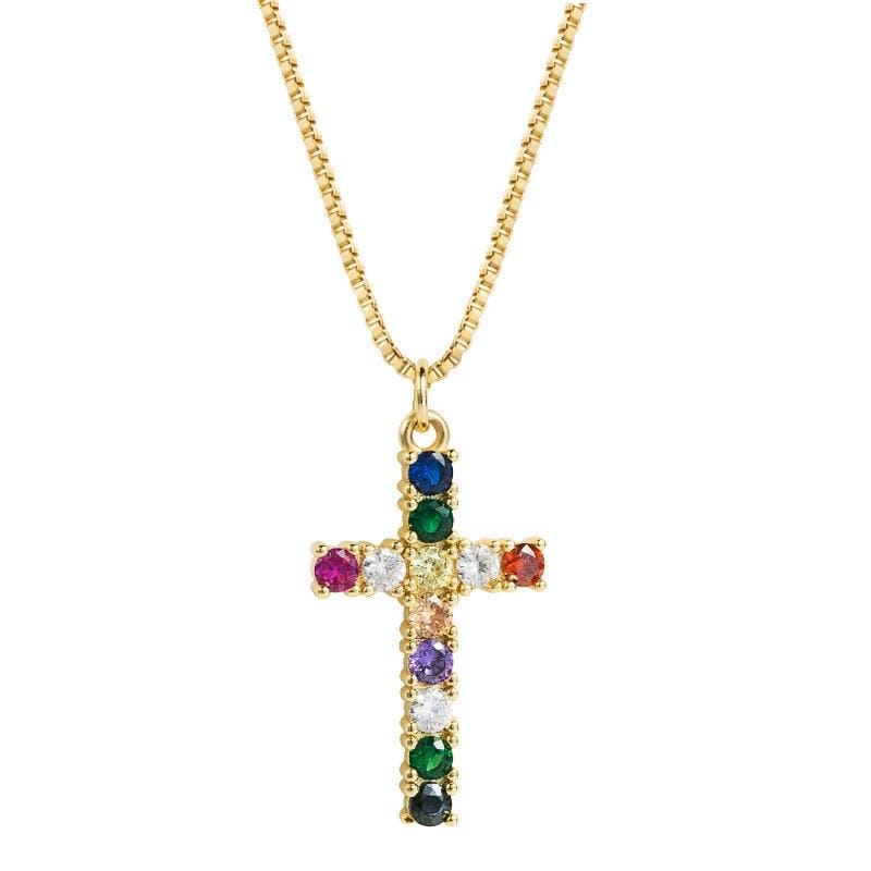 Cross Exquisite Pendant Female Brass Micro-inlaid Colorful Zircon Necklace