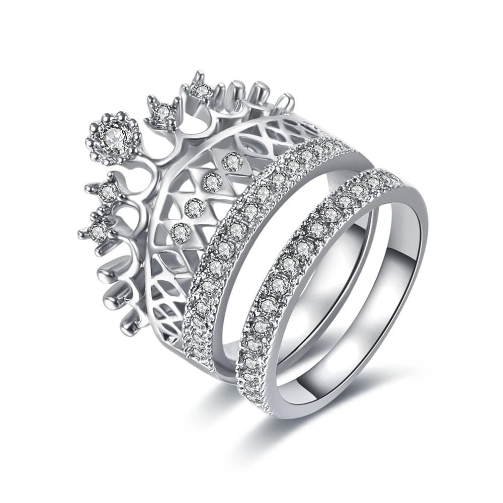 2PCS Fashion Accessories Jewelry Quality Crystal Lmperial Crown Ring For Women (9)